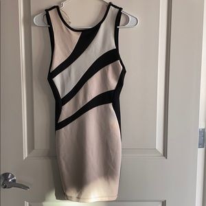 Black/white/tan short party dress